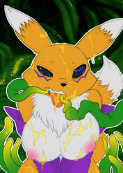 breasts canine clothing cum cum_in_mouth cum_inside digimon drooling edit eye_roll female fucked_silly fur gloves kandlin mammal mind_break nectar nipples open_mouth plant renamon saliva sweat tears tentacle tongue tongue_out