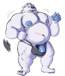 2018 4_toes 5_fingers anthro balls bear belly biceps bulge claws clothed clothing digital_media_(artwork) front_view fur half-erect huge_muscles hyper hyper_nipples jewelry male male_only mammal musclegut muscular necklace nipple_piercing nipples open_mouth pecs penis piercing polar_bear shaded sharp_teeth simple_background skimpy solo standing stocky surprise tcw_(artist) teeth toes topless underwear white_background