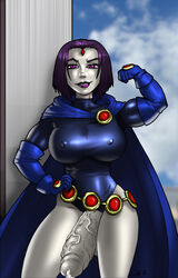 1futa bob_cut breasts busty cerberuslives cleavage cum dc dc_comics dcau eyeliner eyeshadow futanari goth hourglass_figure hyper_penis lipstick muscular nipple_bulge nipples penis rachel_roth raven_(dc) solo teen_titans testicles veins veiny_penis voluptuous wilko