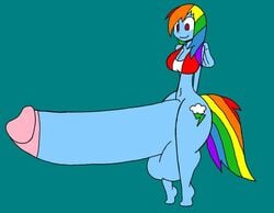 1girls breasts cleavage dickgirl friendship_is_magic hyper hyper_penis hyper_testicles intersex my_little_pony oppaimisty penis rainbow_dash_(mlp) red_eyes smile standing straight_hair tail testicles wings