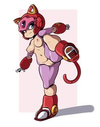 1girls 2012 anthro armor boots breasts curvaceous dante_rain domestic_cat feline female fur furry helmet kemono mammal nipples nude pink_fur polly_esther pussy samurai_pizza_cats solo standing_on_one_leg tagme tail