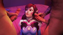 1girls 2boys 3d animated blizzard_entertainment brown_eyes brown_hair bukkake cum cum_on_face d.va female kawaiidetectiveenthusiast male no_sound overwatch straight tagme threesome video