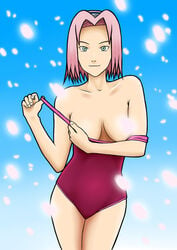 convenient_censoring female female_only human naruto rennis05 sakura_haruno solo swimsuit topless