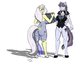 2017 anthro ass big_breasts big_butt blue_eyes bottomless braided_hair breasts clothed clothing cutie_mark dock dress duo earth_pony equine fan_character female furgonomics hair hi_res holding_object horn horse inky_eye lily_lace mammal my_little_pony open_mouth open_smile pony purple_eyes purple_hair pussy rear_view sailoranna see-through shirt sideboob simple_background skirt smile twintails uncensored unicorn white_background white_hair wide_hips