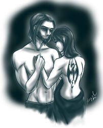 angel_(artist) dovahkiin duo facial_hair farkas female male nord skyrim straight tattoo the_elder_scrolls topless