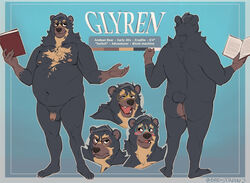 2021 anthro ass balls belly black_body black_fur blush book closed_eyes english_text eyewear flaccid fur furry genitals glasses humanoid_hands male mammal model_sheet moobs navel nipples overweight overweight_anthro overweight_male penis solo spectacled_bear strange-fox text tremarctine ursid