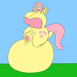 1girls blue_eyes blush breasts cleavage dickgirl fluttershy_(mlp) foreskin friendship_is_magic furry huge_cock hyper hyper_testicles intersex my_little_pony oppaimisty penis straight_hair tail testicles wings