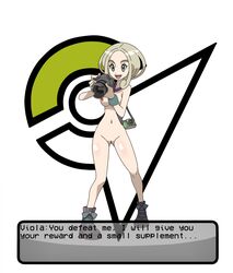 1girls breasts female_only gym_leader human human_only nintendo nude pokemon pokemon_xy pussy text viola_(pokemon)