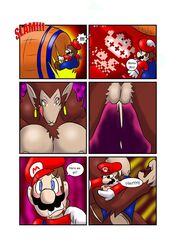 1girls ape areola breast_expansion breasts busty cleavage comic donkey_kong donkey_kong_(arcade) eyeshadow female humor licking_lips mario mario_(series) nintendo pauline pussy silverbulletproof tongue_out transformation voluptuous werewolf wet_pussy