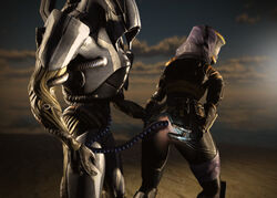 1boy 1girls 3d anal ass female geth hawke_(artist) interspecies male mass_effect quarian robot sex straight tali'zorah_nar_rayya tentacle tentacle_sex