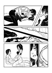 1boy 1girls asian ass barefoot batman_(series) black_and_white black_bat black_hair bottomless cassandra_cain cowgirl_position dc dc_comics dick_hammersmith female female_on_top femdom handjob interracial male malesub on_back penis robin_(dc) robin_(tim_drake) saliva saliva_trail shirt sports_bra straight tim_drake