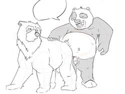 2boys anthro_on_feral ariffrazalin brother_bear brown_bear crossover disney dreamworks duo gay giant_panda imminent_sex kenai kung_fu_panda kung_fu_panda_(movie) male male_only monochrome panda paramount_pictures penis po rough_sketch speech_bubble yaoi