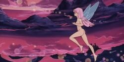 1girls animated bouncing_breasts cham_fau fairy female female_only flat_chest nude pink_hair run_cycle running screencap seisenshi_dunbine wings