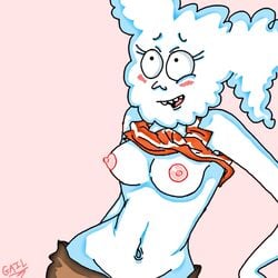 blush breasts cloudy_jay navel nipples open_mouth regular_show shirt_lift tagme