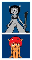 anthro dominant_pov electric_guitar female grin guitar lammy_lamb musical_instrument paradox-sin rammy_lamb submissive_pov tagme two_panel_image two_perspectives um_jammer_lammy yuri