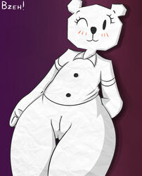 2015 anthro bear black_eyes blush bzeh cartoon_network clothing eyelashes female humanoid mammal paper pussy smile solo teri_(tawog) the_amazing_world_of_gumball wide_hips