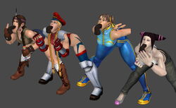 3d 4girls asian brown_eyes brown_hair cammy_white chun-li deepthroat disembodied_penis double_bun earrings feather_earrings fellatio female human julia_chang juri_han kill23 light-skinned_female male multiple_boys multiple_girls oral penis street_fighter tagme tekken tongue_out xnalara