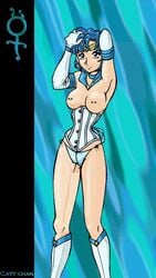 1girls ami_mizuno big_breasts bishoujo_senshi_sailor_moon blue_hair breasts cameltoe catt-chan clothing corset female female_only gloves mercury_symbol nipple_piercing panties pierced_nipples sailor_mercury small_breasts solo tagme