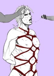 censored dio_brando gay jojo's_bizarre_adventure penis purple_background saliva_trail stardust_crusaders tagme tied wokoto yaoi