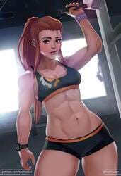 2d abs breasts brigitte brigitte_lindholm cleavage female female_only fit koshio looking_at_viewer muscles muscular muscular_female overwatch solo toned