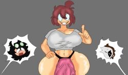 1boy 2girls ahoge artist_request black_hair boss_(thelittlenerdys) brown_hair buckteeth character_request dildo genderswap glasses goggles goggles_on_head mask masked masked_male nerd nerdy partially_clothed revenge rule_63 scared simple_background skaler_(skaler2) strap-on tears thighs twitter_user_oc twitter_user_sona veiny_cock veiny_penis white_skin