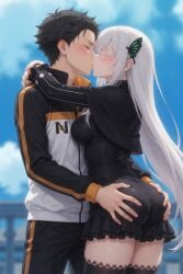 anime anime_style echidna_(re:zero) hot kissing touching touching_ass