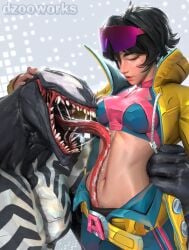 1girls 3d 4k areolae black_hair breasts dzooworks female highres jubilation_lee jubilee jubilee_(marvel_rivals) light-skinned_female light_skin marvel marvel_comics marvel_rivals straight venom_(marvel) venom_(marvel_rivals) video_games watermark