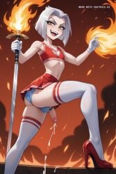 1girl 2_tails ai_assisted ai_generated arched_back aroused_face attack big_balls blushing bows cheerleader_outfit cock_ring crop_top cumming cute_face deepthroat erect_cock evil_smile eye_shadow fat_ass femboy fire flat_chest foot_up full_body gay hands_up hard_cock hazbin_hotel highres holding_sword holding_weapon large_cock lute lute_(hazbin_hotel) masturbating masturbation micro_skirt mini_skirt open_mouth orgasm overwhelming_pleasure panties plump_ass red_heels red_sky round_ass seductive_face self_fuck self_pleasure skinny_waist solo spider_web_print standing_on_one_leg thick_thighs thigh_high_stockings tiny_waist white_gloves
