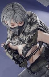 1girls 3d 3d_(artwork) 3d_model 3d_render covered_mouth delta_force female female_focus female_only hackclaw_(delta_force) light-skinned_female light_skin military military_uniform pose revealing_clothes short_hair solo solo_female solo_focus useless_clothing white_hair