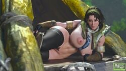 1girls 3d areolae ass big_ass big_breasts breasts brown_eyes brown_hair capcom female female_only hagiwara_studio hi_res high_resolution large_breasts laying_down monster_hunter monster_hunter_world serious_handler short_hair solo teasing thick_thighs thighs