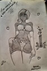 artist_request beholder_(series) beholder_conductor hand_drawn line_art michelle_shimanskaya mouthless paper simple_background underwear