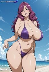 1girl 2d absurd_resolution absurdres adult ai ai-created ai_art ai_generated anime_coloring anime_screenshot bare_arms bare_legs bare_midriff bare_shoulders bare_thighs beach belly bikini bikini_bottom bikini_only bikini_top bleach bleach:_the_thousand-year_blood_war blue_sky blush breasts cleavage clouds collarbone cowboy_shot curvy day deep_cleavage detailed_background digital_art dynamic_angle dynamic_pose exhibitionism exibitionism exited explicit eyelashes female from_below glossy glossy_body glossy_skin gorgeous hand_on_hip hand_on_thigh hentai hi_res high_contrast high_quality high_resolution highres hikifune_kirio huge_breasts in_heat kirio_hikifune leaning_forward lipstick long_hair looking_at_viewer low_angle micro_bikini narrow_waist navel nsfw ocean outdoors patreon perfect_anatomy pervert_female plump presenting pubic_hair purple_bikini purple_eyes purple_hair rating_explicit sand sea sexy sexy_body sexy_female sexy_pose shiny_skin sideboob smile soft_shading solo solo_focus source_anime standing string_bikini sunlight teasing teasing_viewer thick_thighs underboob voluptuous voluptuous_body voluptuous_female water waves wavy_hair wide_hips
