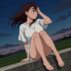 ayase_momo dandadan feet pose white_shirt