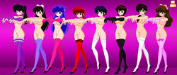 akane_tendo azusa_shiratori bow female human hypnotized jimryu kasumi_tendo kodachi_kuno nabiki_tendo pubic_hair ranma-chan ranma_1/2 ranma_saotome shampoo_(ranma_1/2) stockings ukyo_kuonji