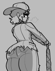 2d 2d_(artwork) ass ass_focus backwards_baseball_cap bat big_ass blox_cards briggeybruh eyeshadow jeans looking_down looking_down_at_viewer mckayla_newman monochrome roblox roblox_game shaded shiny_clothes tagme tight_pants tomboy worms-eye_view