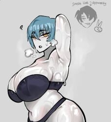 1girl 1girls 2d 2d_(artwork) 2d_artwork angela_(library_of_ruina) angela_(lobotomy_corporation) armpit armpit_fetish armpit_focus armpits arms_up ass big_boobs big_breasts blue_hair blush boobs boobs_focus bra breast_focus breasts breasts_focus breathing_heavily cleavage color colored curvaceous curvaceous_body curvaceous_female curvaceous_figure curvy curvy_body curvy_female curvy_figure curvy_hips eclipseecliptus female female_focus female_only glistening glistening_body glistening_skin golden_eyes high_resolution highres hips library_of_ruina light-skinned_female light_skin nearly_nude overflowing_breasts panties project_moon question_mark raised_arm sexy sexy_armpits sexy_body sexy_female sexy_pose short_hair sideboob simple_background solo solo_female solo_focus sweat sweatdrop sweating sweaty sweaty_body sweaty_breasts thighs underwear voluptuous voluptuous_body voluptuous_female wide_hips