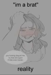 1girls bite_mark bite_marks blush blush_lines blushing_at_viewer brat bratty disembodied_hand disembodied_hands dubbed_version glacierclear grabbing grabbing_hair hair hair_grab hair_pull hair_pulling hickey hickey_marks hickeys invadernoodles male meme moaning mod_(glacierclear) pulling_hair sharp_teeth sound sound_effects tagme teeth video voice voice_acted