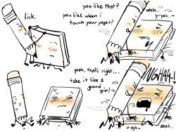ahe_gao battle_for_dream_island bfdi book book_(bfdi) fingering lesbian moaning object_shows paper pencil_(bfdi) pencil_(object) unusual_anatomy unusual_genital_fluids yuri