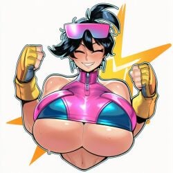 1girls ai_generated boobs_bigger_than_head breasts_bigger_than_head bust busty cattlec dark_hair enormous_breasts enormous_tits eyes gigantic_breasts goggles goggles_on_head happy huge_breasts huge_tits jubilee jubilee_(marvel_rivals) light-skinned_female marvel marvel_rivals massive_breasts massive_tits revealing_clothes short_hair smile tits_bigger_than_head underboob x-men