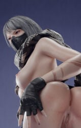 1girls 3d 3d_(artwork) 3d_model 3d_render ass ass_focus covered_mouth delta_force female female_focus female_only hackclaw_(delta_force) light-skinned_female light_skin military military_uniform pose pussy pussy_focus revealing_clothes short_hair solo solo_female solo_focus useless_clothing white_hair