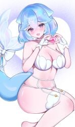 1girl 1girls ass bao_(vtuber) blue_hair blush bow breasts cetacean_tail cleavage commentary female fins fish_tail fishnet_thighhighs fishnets garter_belt garter_straps heart heart_hands highres indie_virtual_youtuber legs lingerie looking_at_viewer medium_breasts open_mouth pearl_choker pink_eyes short_hair solo tail tail_bow tail_ornament thick_thighs thighhighs thighs tits underwear untranslatable_commentary virtual_youtuber vtuber whale_girl white_background white_thighhighs