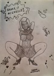 anus anus_peek artist_request beholder_(series) beholder_conductor hand_drawn leg_spread line_art michelle_shimanskaya paper simple_background underwear vagina