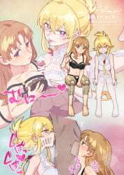 1boy 2girls alternate_costume alternate_hairstyle anilingus arms_behind_back bar_censor bare_arms black_bra black_panties blonde_hair blush bra breasts censored cleavage closed_mouth clothed_female_nude_male collarbone commentary_request commission cooperative_paizuri erection fellatio ffm_threesome frilled_bra frilled_thighhighs frills garter_belt group_sex hair_between_eyes hair_ribbon hetero lace lace-trimmed_bra lace-trimmed_panties lace_trim large_breasts lingerie long_hair looking_at_viewer matara_okina missing_headwear multiple_girls navel neck_ribbon nude oral orange_eyes orange_hair paizuri panties panty_pull penis prosthesis prosthetic_leg pulling_own_clothes purple_eyes ribbon shikido_(khf) side-tie_panties skeb_commission smile sweatdrop teamwork_(sexual) thighhighs threesome tongue tongue_out touhou translation_request underwear underwear_only watermark white_bra white_panties white_ribbon white_thighhighs x-ray yakumo_yukari