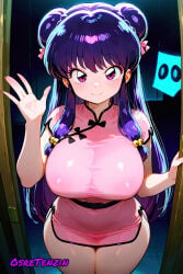 ai_generated bangs bows busty busty_female busty_girl chinese chinese_clothes chinese_female cute girl hips legs long_hair nightclub osretenzin purple_eyes purple_hair ranma_1/2 shampoo_(ranma_1/2) smile standing