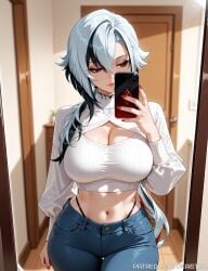 1girls ai_generated arlecchino_(genshin_impact) big_boobs big_breasts black_hair boobs breasts female female_focus female_only genshin_impact high_resolution highres hoyoverse huge_boobs huge_breasts kaistar large_boobs large_breasts long_hair looking_away mihoyo patreon selfie solo solo_female solo_focus white_hair