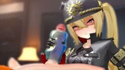 1boy 1girls annoyed annoyed_female blonde_hair clothed clothed_female_nude_male clothing erection eye_roll hoyoverse light-skinned_female light-skinned_male light_skin luciana_de_montefio mihoyo mihoyo_technology_(shanghai)_co._ltd. no_sound onahole penis red_eyes rougenine sex_toy side_ponytail tagme unseen_male_face video zenless_zone_zero