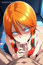 1_girl 1girl 4k 8k absurd_res african_male aged_down ai_assisted ai_generated all_the_way_to_the_base angry annoyed beautiful beautiful_eyes beautiful_face big_ass black_choker blacked blue_eyes brat bratty breath bubble_butt choker cleavage cum_dump cum_dumpster cum_filled cum_in_mouth cum_overflow cum_splatter cum_string curvy dark deepthroat detailed_background detailed_eyes detailed_face dim_lighting disgusted excessive_cum excessive_saliva fellatio fingernails forced_oral glaring glossy_lips glowing_eyes gushing_cum hair_between_eyes half_lidded_eyes head_tilt heavy_breathing high_quality highly_detailed highres orange_hair short_hair skin_tight two