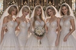 5girls ai_generated alyssa_ashcroft ashley_graham blonde_female blonde_hair chatgpt cleavage clothed clothed_female clothing female female_focus female_only grace_ashcroft highres looking_at_viewer low_neckline marriage mother_and_daughter multiple_girls resident_evil revealing_clothes rosemary_winters sherry_birkin snowbunny snowbunny_heaven wedding_dress