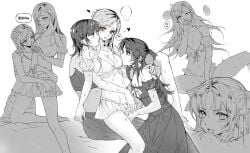 3girls bikini breast_sucking breasts character_request chinese_text commentary cunnilingus fff_threesome fingering greyscale group_sex hair_ribbon hand_on_another's_shoulder heart highres hug long_hair medalist_(manga) medium_breasts medium_hair monochrome multiple_girls nipples okazaki_iruka one_breast_out oral orange_eyes pussy red_eyes reverse_nursing_fingering ribbon speech_bubble spot_color spread_legs sweat swimsuit threesome translation_request untranslatable_commentary wet yuitsuka_mika yuri zaozaomichiru