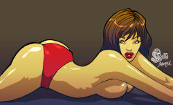 1girls 2006 ass big_ass big_breasts breasts brown_hair female original panties solo tagme_(artist) topless